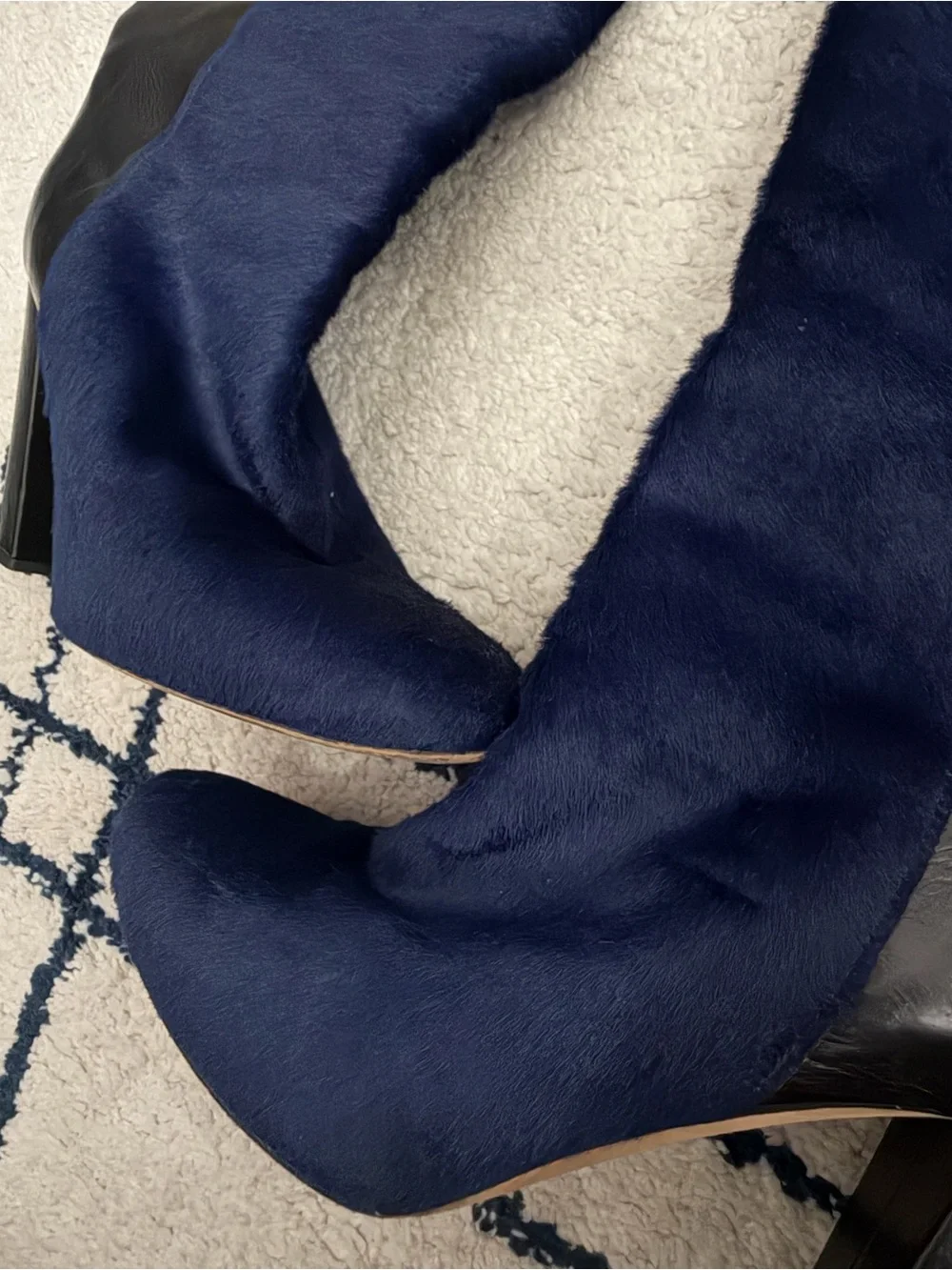 Rare J. Crew Navy calf hair and Black leather Knee-High Block Heel Boots